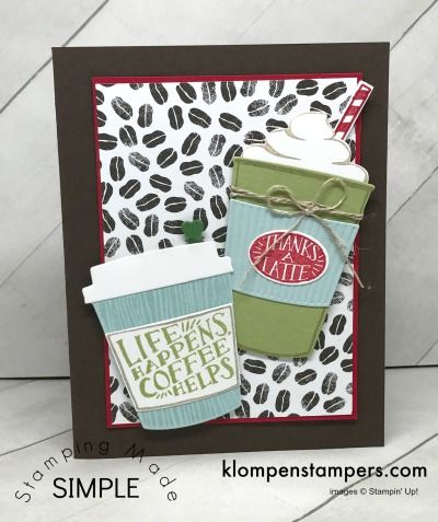 Quite a while ago I played with Coffee Cafe bundle for a whole day and made a lot of cards. I have only shared a few so far, so here is another one! I LOVE THIS SET! Probably because I love coffee–but it just makes the cutest dang cards! Don’t you think? If you like … Coffee Themed Cards, Cafe Cards, Coffee Stamps, Coffee Paper, Coffee Ideas, Thanks A Latte, Coffee Theme, Coffee Cards, Set Ideas