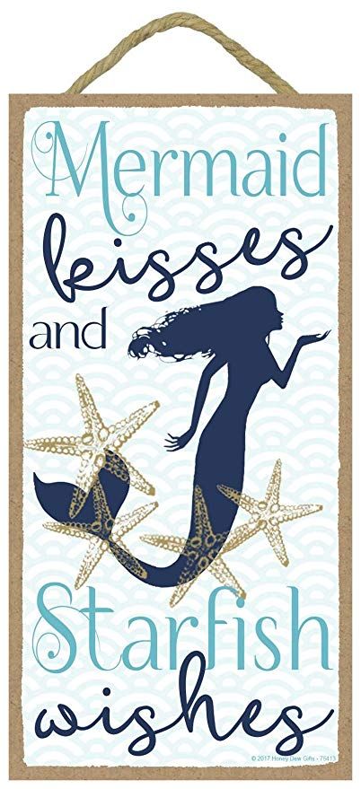 Amazon.com: Mermaid Kisses and Starfish Wishes - 5 x 10 inch Hanging, Wall Art, Decorative Wood Sign Home Decor: Gateway Mermaid Theme Room, Mermaid Bathroom Decor, Mermaid Home Decor, Mermaid Sign, Mermaid Wall Decor, Mermaid Bathroom, Starfish Decor, Mermaid Kisses, Mermaid Pillow