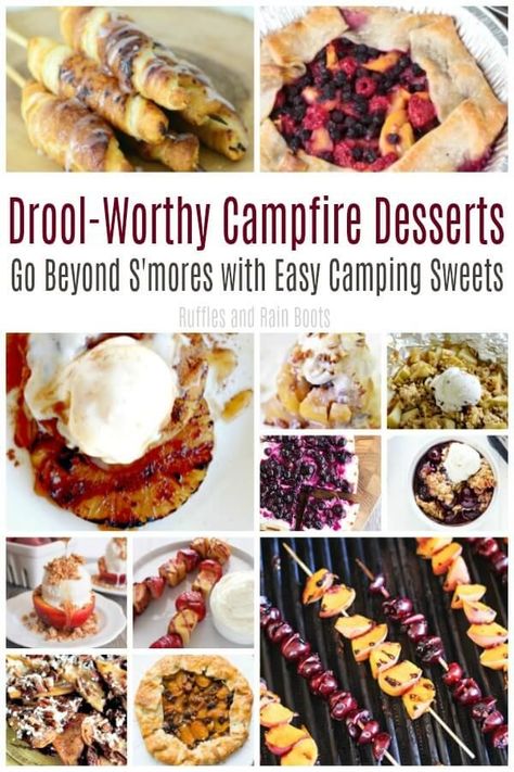 Go beyond S'mores and cook up these campfire desserts to bring the smiles. The best part is that they are SO much easier than they look! #pinitforlater #camping #campingrecipes #recipesforcamping #campfirecooking #cookingoutdoors #grilleddesserts #grilling #campingwithkids #summer #rufflesandrainboots Campfire Desserts, Banana Split Dessert, Grilled Desserts, Camping Desserts, Campfire Food, Deep Dish Pizza, Campfire Cooking, Easy Camping, Baked Banana