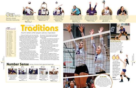 Yearbook Sports Spreads, Yearbook Mods, Teaching Yearbook, Yearbook Covers Design, Sports Volleyball, Yearbook Spreads, Yearbook Layouts, Newspaper Layout, Yearbook Pages