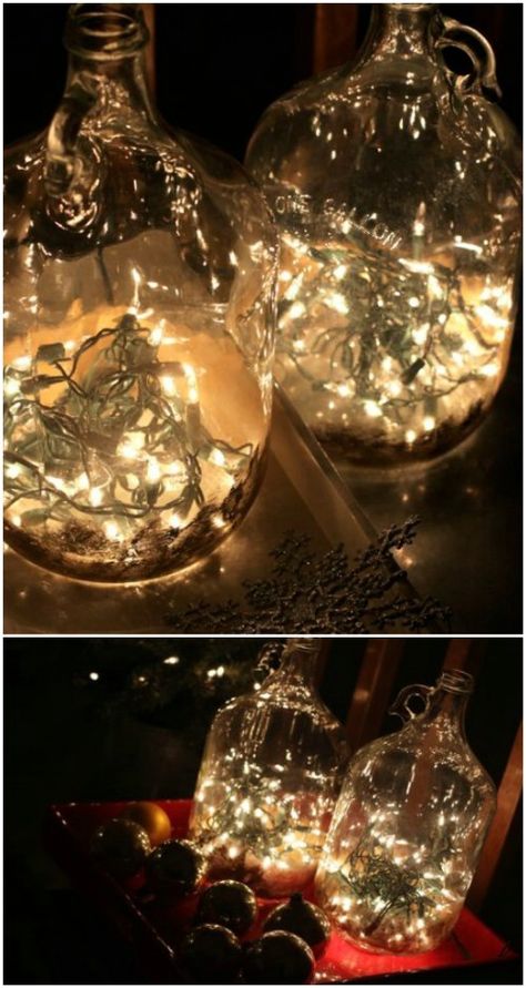 #Decorating with lights for #Christmas is a tradition. How you use those lights however, is entirely up to you. I’ve found a great collection of 30 unique ways to use string and fairy lights when you’re decorating this #Holiday season. Diy Luminaire, Tafel Decor, Deco Luminaire, Diy Bricolage, Design Mom, Diy Bottle, Bottle Lights, Noel Christmas, Jar Crafts