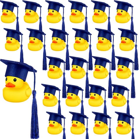 PRICES MAY VARY. Nice Combination: the package contains 24 pieces of ducks for graduation, with 24 pieces of mini graduation hats, you can mix and match as you like, a nice combination to meet your various needs for parties Reliable and Safe Material: the graduation ducks are made of quality rubber material, which is smooth and soft, not easy to fade or break, waterproof and safe to use; The hats are made of fabric, which is soft and reliable Graduation Theme: the rubber ducks for graduation are Kylie Graduation, Blue Graduation Cap, Grad Party Theme, Senior Things, Graduation Hats, Graduation Party Gifts, Senior Stuff, Graduation Party Themes, Rubber Duckies