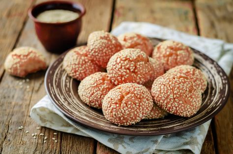 Recipe of the week: Tahini molasses cookies | Daily Sabah Gyoza Sauce Recipe, Sesame Seed Balls, Traditional Chinese Food, Cooking Chinese Food, Shrimp Spring Rolls, Seed Balls, Asian Sweets, Red Bean Paste, Quick And Easy Appetizers