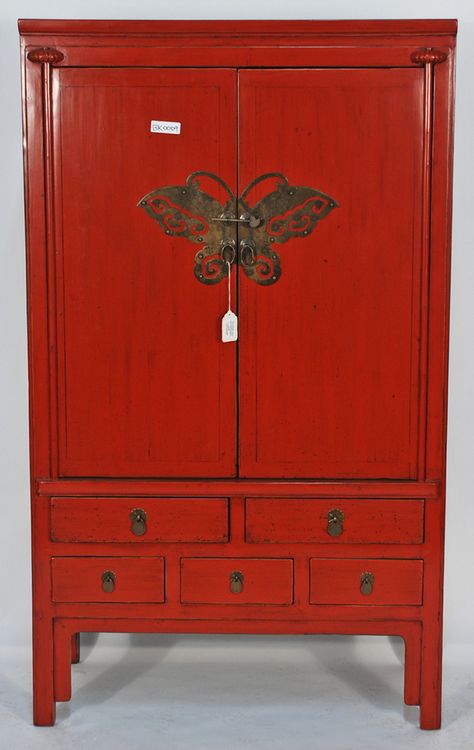 BK0009Y-Antique-Red-Lacquered-Chinese-Cabinet | by Silk Road Collection Chinese Lacquer Furniture, Red Lacquer Furniture, Red Cabinet, Wedding Cabinet, Chinese Cabinet, Antique Wardrobe, Lacquer Furniture, Asian Furniture, China Furniture