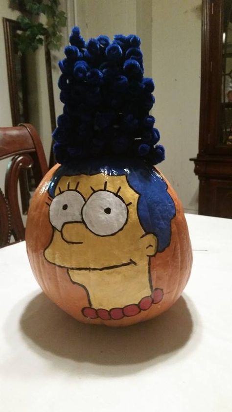 Marge Simpson Pumpkin I painted Simpsons Pumpkin, Book Character Pumpkins, Pumpkin Painting Party, Halloween Pumpkin Crafts, Pumpkin Carving Tools, Character Pumpkins, Painting Pumpkins, Pumpkin Contest, Marge Simpson