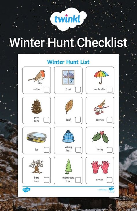 outdoor winter scavenger hunt for kids Winter Scavenger Hunt For Kids, Outdoor Snow Activities, Free Winter Activities, Winter Break Bucket List, Winter Scavenger Hunt, January Preschool, Homeschooling Activities, Forest School Activities, Snow Activities