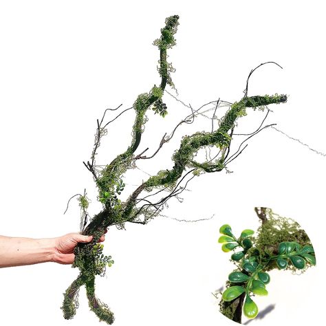 PRICES MAY VARY. Size and Package: 2pcs of artificialTwig Vines are bend and shipped with box. Total length from end to end is abut 110cm/43 inches, Each faux Vine has 3 branches and all over are covered with soft and vivid moss. 2 small grass plants are attached on the main branch. Feature: We closely resemble the real plant and the tree bark surface and the pattern of real vines, which is more vivid and natural. Fake moss attached tree bark, real touch and lifelike. There is iron wire inside s Woodland Fairy Decor, Hanging Table Decor, Moss Green Christmas Decor, Moss Halloween Decor, Fake Tree In Bedroom, Greenery Decor Home, Wall Greenery Decor, Elvish Decor, Moss Room Decor