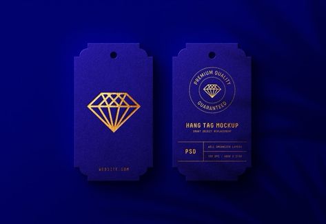 Luxury logo mockup on royal blue hang ta... | Premium Psd #Freepik #psd #logo #mockup #gold #card Blue Logo Design, Golden Paper, Luxe Logo, Brand Identity Colors, Logo Luxe, Embossed Business Cards, Visit Card, Perspective View, Gold Card