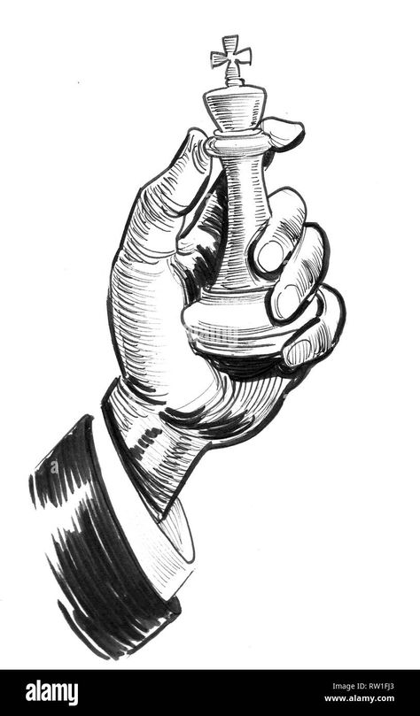 Download this stock image: Hand holding a piece of chess. Ink black and white drawing - RW1FJ3 from Alamy's library of millions of high resolution stock photos, illustrations and vectors. Hand Holding Chess Piece, King Drawing, Ordinary Life, White Drawing, Black And White Drawing, Hand Holding, Chess, Line Drawing, High Resolution