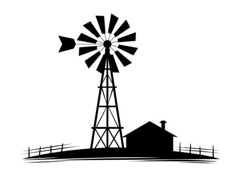 Farm Silhouette, Windmill Logo, Windmill Silhouette, Farm Windmill, Insert Image, Silhouette Stencil, Poster Banner, Paper Wallpaper, Silhouette Cricut