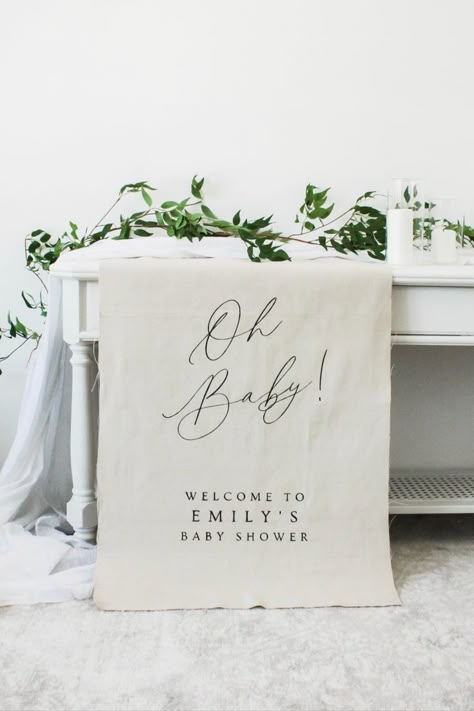 Canvas Welcome Sign, Fabric Sign, Baby Shower Decorations Neutral, Pop Baby Showers, Baby Shower Deco, Outdoor Baby Shower, Baby Shower Bbq, Elegant Baby Shower, Nature Baby Shower