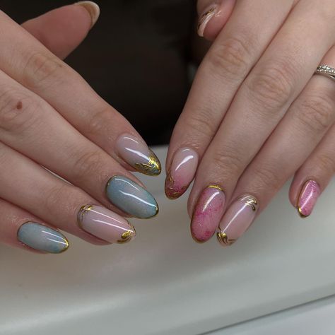 Gender Reveal Nails with gold chrome accents! 🩵💕 Using Luminary Nail Systems in the color “Faith” for a structured manicure! So blessed to have this beautiful girl as my friend and be a part of her pregnancy journey. #luminarynailsystems #luminaryfaith #structuredmanicure #naturalnails #luminarycertified Nails With Gold Chrome, Reveal Nails, Structured Manicure, Gender Reveal Nails, Nails With Gold, Pregnancy Journey, Gold Chrome, Gold Nails, Natural Nails