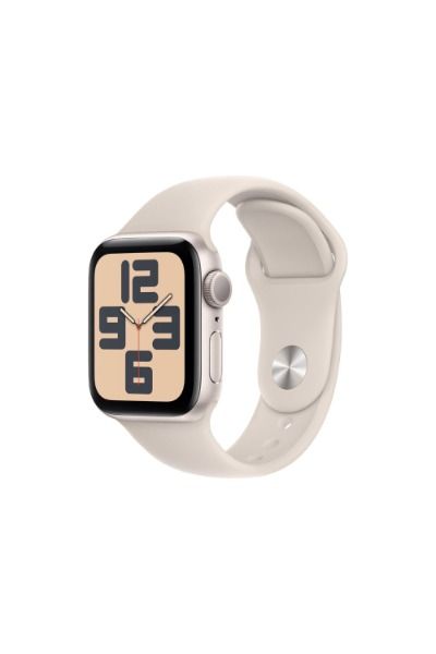 The Apple Watch SE (2nd Gen, GPS) features cycle tracking, an activity tracker, built-in GPS, voice control, and a heart rate monitor. It has Wi-Fi connectivity, a lithium-ion battery, and a rectangular 40mm screen. The watch comes in a Starlight Aluminum Case with a Starlight Sport Band and fits wrists sized 130-180mm (S/M). Cycle Tracking, Smart Watch Apple, Apple Watch Se, Sleep Tracker, Heart Rate Monitor, Activity Tracker, Voice Control, Heart Rate, Smartwatch