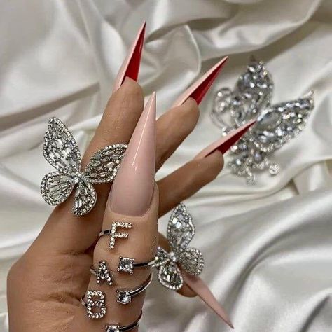 Red Bottom Nails Coffin, Nude Red Bottom Nails, Red Bottom Acrylic Nails, Stilleto Nails Long, Gay Nails, Birthday Nail Set Ideas, Nail Set Ideas, Birthday Nail Set, Bottom Nails