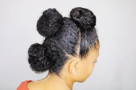 I sectioned hair into 3 sections and created three buns by securing with Bobby pins. Three Buns Hairstyle, Style For Natural Hair, Cute Curly Hairstyles, Protective Style, Natural Care, African Hairstyles, Curly Hairstyles, Protective Styles, Natural Hair Care