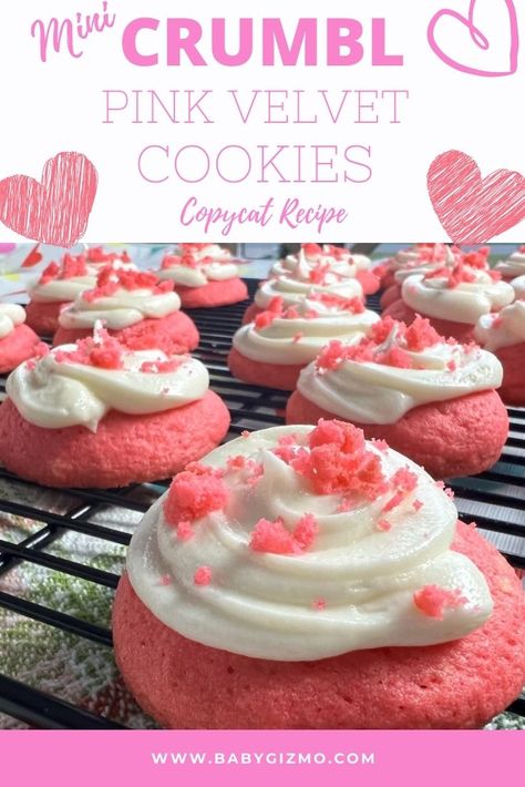 Pink Velvet Cake Crumbl Cookie, Pink Velvet Cookie Recipe, Pink Velvet Crumble Cookie Recipe, Bubblegum Cookies, Pink Velvet Cookies, Confetti Cake Cookies, Velvet Cookies Recipe, Pink Recipes, Colorful Recipes