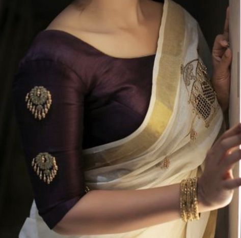 Blouse Design For Plain Silk Saree, Brown Colour Blouse Aari Work Design, Plain Silk Blouse Designs, Banaras Saree Blouse Designs Latest, Mango Embroidery, Black Velvet Blouse Design, Basic Blouse Designs, Velvet Blouse Design, Blue Blouse Designs