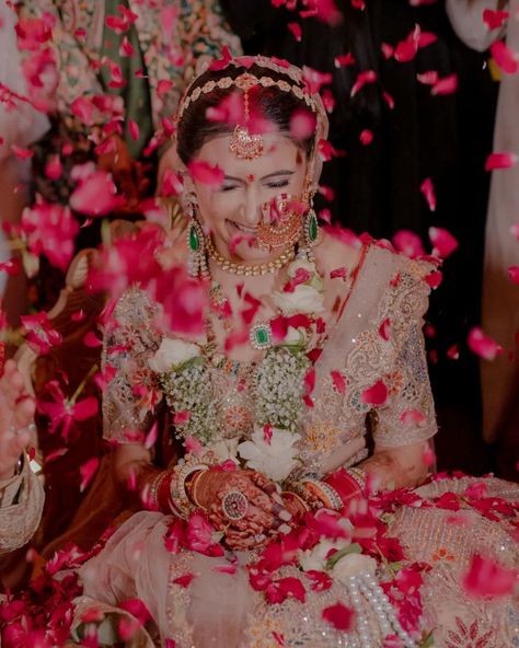 Showered with love and rose petals🌹 . @wedcellevents . . . #wedding #bride #lehenga #groom #photographer #photoshoot Wedding Bride Lehenga, Bride Lehenga, Showered With Love, Photographer Photoshoot, Embroidery Jewelry, Bride Look, Wedding Poses, Photography Wedding, Rose Petals