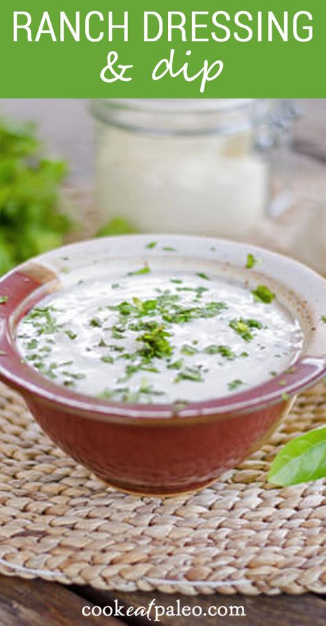 This super easy and keto ranch dressing is just what you need to kick your salad and snacks up a notch. And it's gluten-free, dairy-free, sugar-free, low carb, paleo and Whole30 compliant! This is my favorite quick and easy ranch dressing recipe. If you already have some healthy mayo in the fridge, it will only take a minute or two to stir together. Even if you need to whip up a quick batch of homemade mayonnaise, you can be eating this tangy ranch dip in 10 minutes. No Mayo Ranch Dressing Recipe, Ranch Without Mayo, Easy Ranch Dressing Recipe, Paleo Ranch Dressing Recipe, Keto Ranch Dressing, Easy Ranch Dressing, Paleo Ranch Dressing, Healthy Mayo, Healthy Dressings