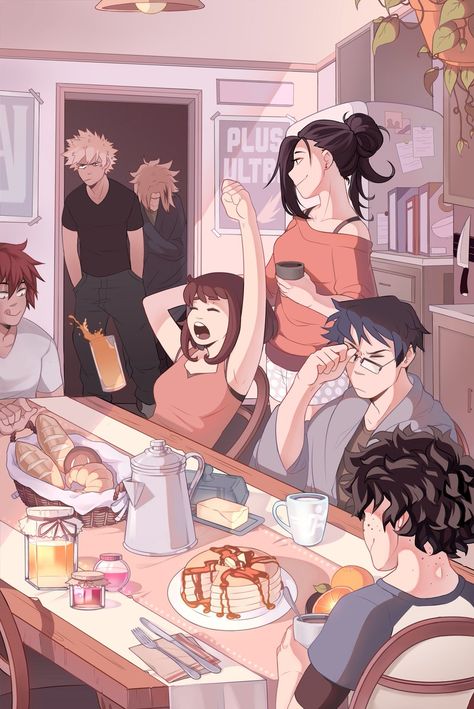 Deku Squad Fanart, Izuku X Ochako Fanart, Mha Uraraka Fanart, Bakusquad Fanart Cute, Deku Squad, Baku Squad, Mha Au, Mha Pics, Mha Dr