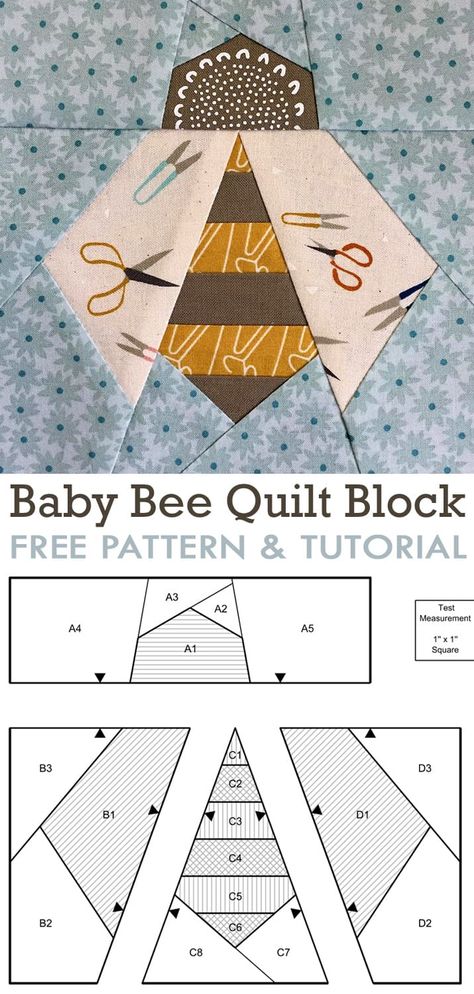 Baby Bee Quilt Pattern & Tutorial Small Paper Piecing Pattern, Paper Piecing Patterns Beginner, Easy Foundation Paper Piecing Patterns Free, How To Design Foundation Paper Piecing, Free Paper Piecing Patterns Printables Simple, Mini Quilts Patterns Free Paper Piecing, Bee Quilt Blocks, Free Epp Patterns, Paper Quilting Designs