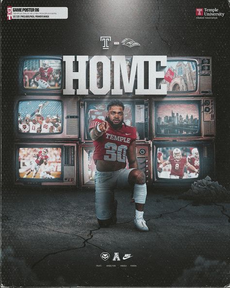 2023 Temple Football Content :: Behance Football Recruiting, Nebraska Football, Baseball Hitting, Zion Williamson, New Flyer, Creative Media, Sports Design Inspiration, Sport Poster Design, Sports Graphics