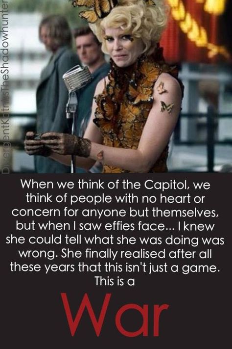 Effie Trinket crying = heartbreaking. I think Effie has some of the most character development. Hunger Games Effie, Effie Trinket, Hunger Games Memes, Hunger Games Quotes, Mocking Jay, I Volunteer As Tribute, Hunger Games Fandom, Hunger Games Humor, Katniss And Peeta