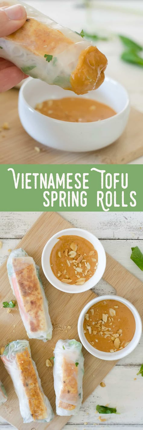 Crispy Peanut Tofu, Vietnamese Tofu, Tofu Spring Rolls, Vegan Vietnamese, Peanut Tofu, Rice Rolls, Salad Rolls, Shredded Cabbage, Tofu Recipe