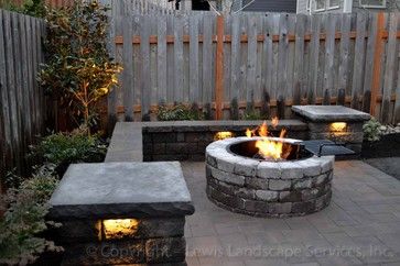 backyard patio with fire pit & bar | ... Patio, Seat Wall, Fire Pit, Outdoor Lighting, Landscaping modern patio Patio With Fire Pit, Patio Seating Area, Backyard Layout, Stone Fire Pit, Fire Pit Area, Wall Seating, Outdoor Lighting Landscape, Backyard Fire, Modern Patio