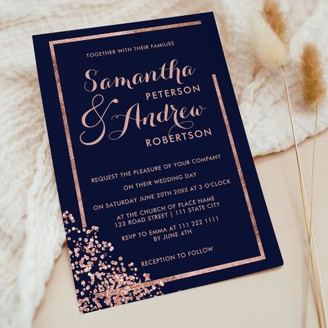 Elegant Wedding Theme, Blue Wedding Stationery, Elegant Wedding Themes, Rose Gold Wedding Invitations, Confetti Wedding, Rose Gold Confetti, Rose Gold Frame, Wedding Reception Inspiration, Wedding Vision