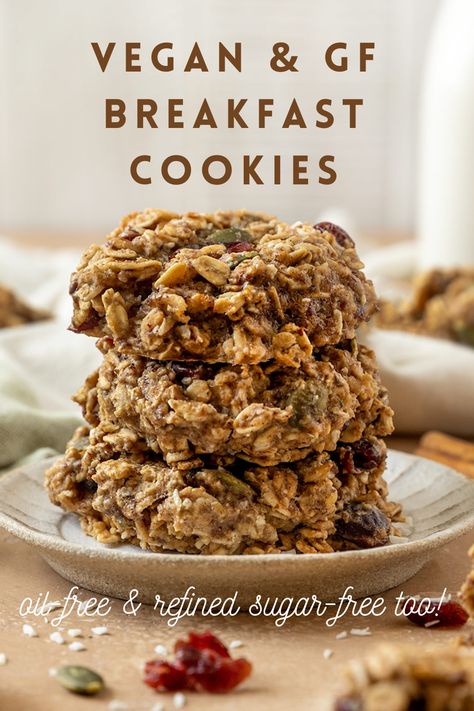 Breakfast Cookies No Banana, Vegan Breakfast Cookies, Eggless Breakfast, Cookies For Breakfast, Healthy Oatmeal Breakfast, Oatmeal Breakfast Cookies, Breakfast Cookie Recipe, Breakfast Cookies Healthy, Healthy Vegan Breakfast