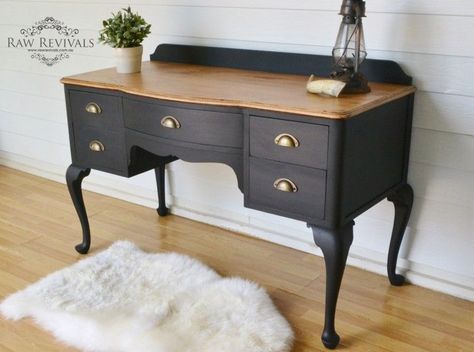 Queen Anne Desk, Timber Desk, Queen Anne Furniture, Diy Dresser, Black Desk, Furniture Renovation, Refurbished Furniture, Furniture Restoration, Furniture Makeover Diy