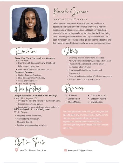 Nanny Resume Example, Nanny Resume, Nanny Job Description, Nanny Job, Becoming A Teacher, York University, Bachelor Of Science, Job Description, Elementary Teacher