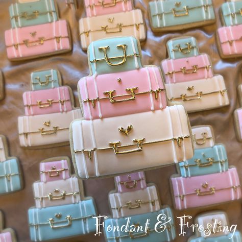 Suitcase Cookies Decorated, Traveling From Miss To Mrs Cookies, Paris Cookies Decorated, Travel Cookies Decorated, Suitcase Cookies, Travel Cookies, Paris Cookies, Wedding Cookies Decorated, Travel Bridal Showers