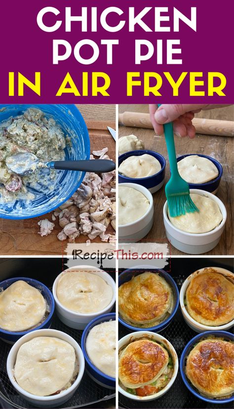 Chicken Pot Pie In Air Fryer Air Fryer Chicken Pot Pie, Pot Pie In Air Fryer, Air Fryer Ramekin Recipes, Air Fryer Puff Pastry Recipes, Air Fryer Chicken Pot Pie Recipe, Air Fryer Pot Pie, Ramekin Air Fryer Recipes, Air Fryer Pie Crust Recipes, Pie In Air Fryer