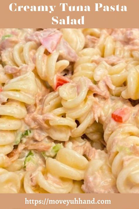 This tuna pasta salad is creamy, flavorful and incredibly easy to make. It is made with cooked pasta, canned tuna, dressing, and veggies. #HealthyFoodRecipesForDinner Tuna Rotini Pasta, Creamy Tuna Pasta Salad, Tuna Salads, Creamy Tuna Pasta, Tuna Pasta Salad, What Is Healthy Food, Tuna Salad Pasta, Cooked Pasta, Tuna Pasta