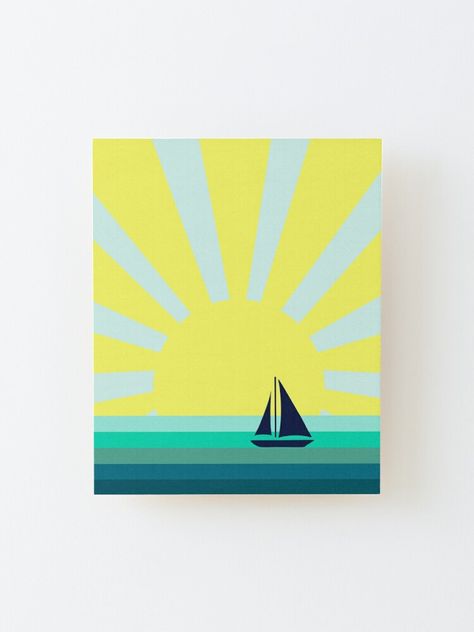 "Sunrise with Sailboat (Blue)" Mounted Print by designsbybelle | Redbubble Easy Boat Painting For Beginners, Painting Boat Easy, Sailboat Doodle Simple, Easy Sail Boat Paintings, Sailboat Sunset Painting, Nautical Painting, Art Classroom Decor, Sailboat Painting, Simple Canvas Paintings