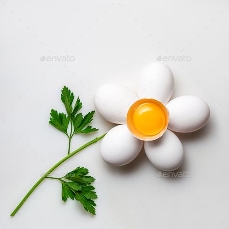 Nature in blossom. by Fisher-Photostudio. Creative concept photo of a flower made of eggs and parsley on white background.#Photostudio, #Creative, #concept, #Nature Macro Fotografia, Food Photography Composition, Photography Ideas At Home, Egg Photo, Food Art Photography, Creative Food Art, Object Photography, Creative Concept, Fruit Photography