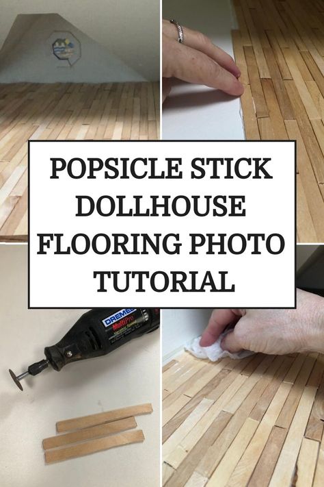 how to make popsicle stick dollhouse floors photo tutorial Dollhouse Flooring Ideas, Dyi Doll House, Popsicle Sticks Diy, Dollhouse Flooring, Dollhouse Furniture Tutorials, Doll House Flooring, Popsicle Stick Houses, Diy Wood Floors, Sticks Furniture