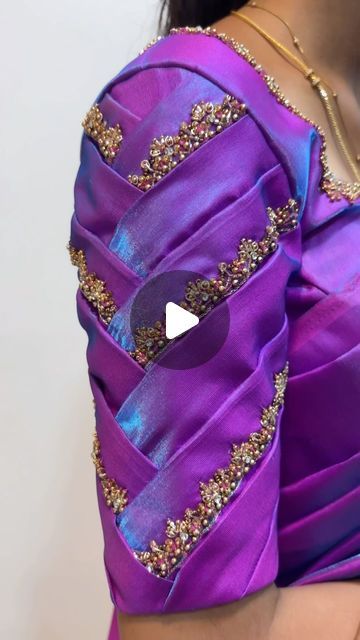 Azalea by Ramya on Instagram: "#designer #different #simple #sleeve" Unique Neck Designs For Blouse, Blouse New Models, Simple Blouse Designs For Saree Back, Sleeves Design For Blouse Latest, Blouse Hand Models Latest, Netted Hands Blouse Designs, Hand Blouse Designs Latest, Aari Work Blouse Sleeve Designs, Short Hand Aari Work Blouse Design