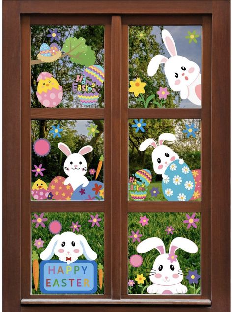 Easter Window Painting Ideas, Easter Window Art, Easter Window Painting, Easter Classroom Decorations, Easter Window Decorations, Easter Window, Easter Kindergarten, Painted Window Art, Easter Classroom