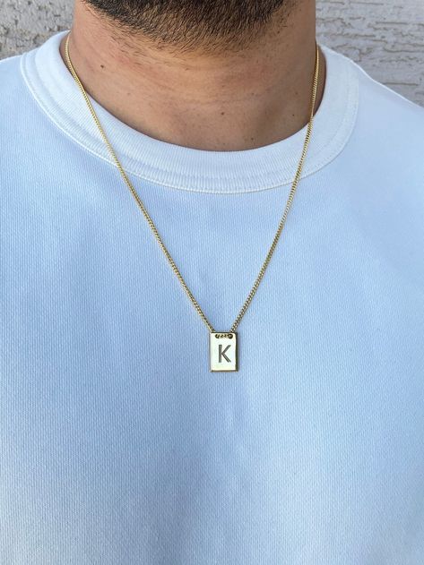 925 Sterling Silver Personalized Initial Men Necklace | Etsy Birthday Gift For Boyfriend, Necklace For Him, Initial Heart Necklace, Gold Initial Pendant, Mens Cross Necklace, Engraved Bar Necklace, Engraved Initials, For Him Gifts, Him Gifts