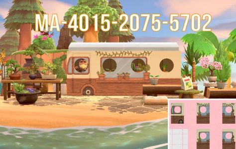 Acnh Camper Van, Van Design Ideas, Truck Design Ideas, Plant Truck, Camper Van Design, Japanese Fruit, Animal Crossing Custom Designs, Standee Design, Motif Acnl