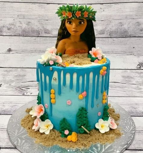 Moana Birthday Cake Ideas, Moana Cake Ideas, Moana Cake Design, Diy Birthday Cakes, Blue Drip Cake, Moana Cupcake, Palm Tree Cakes, Walmart Bakery, Second Birthday Party Ideas