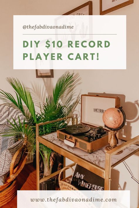 Are you a lover of music, DIY or both? Check out how I repurposed a thrifted cart into the perfect spot for my Record Player! Record Player Stand Diy, Diy Record Storage, Diy Record Player Stand, Diy Record Player, Record Player Decor, Record Player Aesthetic, Victrola Record Player, Crosley Record Player, Diy Turntable