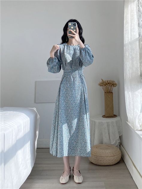 Chifon Dress, Floral Printing, Pants Women Fashion, Korea Style, Korean Fashion Dress, Knitted Bodycon Dress, Korean Dress, Long Sleeve Dresses, Dresses Floral