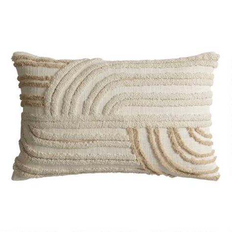 Ivory Tufted Curved Lines Lumbar Pillow | World Market Striped Decor, Lumbar Pillows, Cost Plus World Market, Curved Lines, Embroidered Pillow, Toss Pillows, World Market, Outdoor Throw Pillows, Chair Cushions