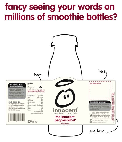 Innocent label Innocent Drinks, Creative Advertising, Fruit Smoothies, Grocery Store, Sweet Potato, Potato, Art Inspiration, Packaging, Fruit