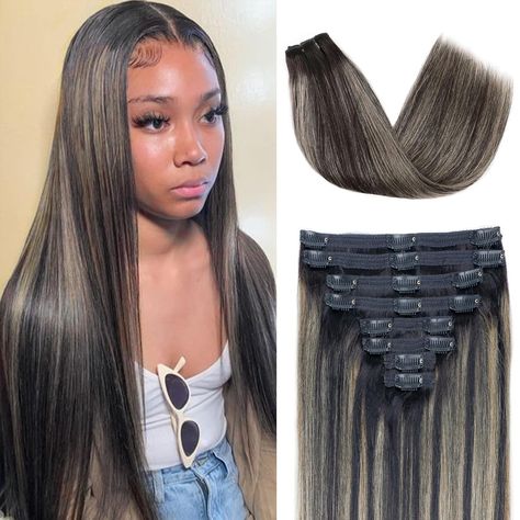 PRICES MAY VARY. 【High Quality】Balayage Black to Blonde clip in hair extensions are made of 100% unprocessed virgin hair, which can blend perfectly without cornrows, silk and smooth, can be strengthened, curled, dyed, like your own hair! 【A Set of 8 Pieces & Tips】8 pieces 120g clip in hair extensions real human hair with 18 clips per set. Usually 2 sets is recommended to make a full head, 3 sets are suggested if you want thicker 【Lace Weft】Handmade lace weft remy hair extensions clip in human ha Balayage Black, Black To Blonde, Hair Extensions Balayage, Balayage Extensions, Extensions Clip In, Real Human Hair Extensions, Hair For Women, Remy Hair Extensions, Wide Tooth Comb