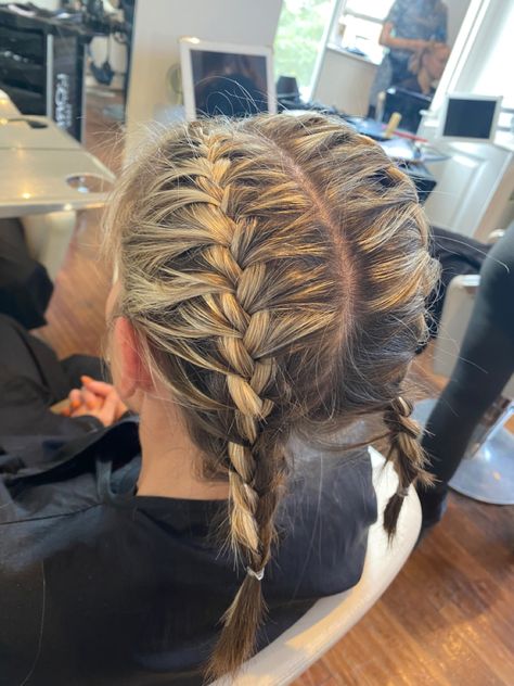 2 French Braids Short Hair, French Plaits Short Hair, French Plait Short Hair, Plaits Short Hair, Short Hair Plaits, Plait Short Hair, Two Plaits, French Plaits, French Braid Short Hair